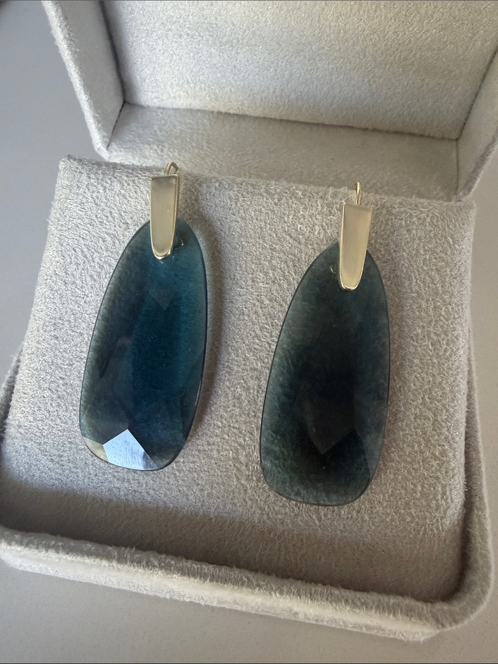 Kendra Scott Smokey Blue Faceted Teardrop Earrings with Silver Accents
